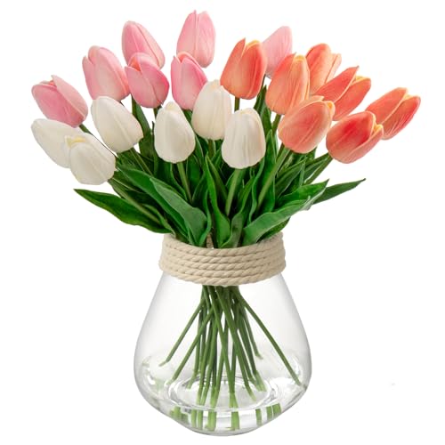 20 Stück Tulpen Künstlich Kunstblume Real-Touch Latex Tulpe Blumen Deko Kunstpflanze Länge 34cm für Home Room Hochzeitsstrauß Party Blumengesteck von Briful