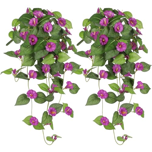2er Set Künstliche Morning Glory Hängepflanzen – 65 cm Kunstblumen Ranken – Rosa Dekoblumen für Balkon, Wand, Fenster, Wohnzimmer, Innenbereich von Briful