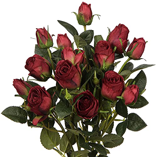 3 Stück Kunstblumen Künstliche Rosen Pflanzen Kunstrosen Rosenstrauss Einzelner Stiel mit 5 Blüten Rosen Hochzeitsdeko Kunstblumen wie Echt, Länge 60cm von Briful