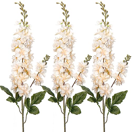 3 Stück Kunstblumen Rittersporn Künstliche Blumen Delphinium Textil Kunstpflanzen Home Décor Länge 86cm, Ø9cm (Beige, 3 PCS) von Briful