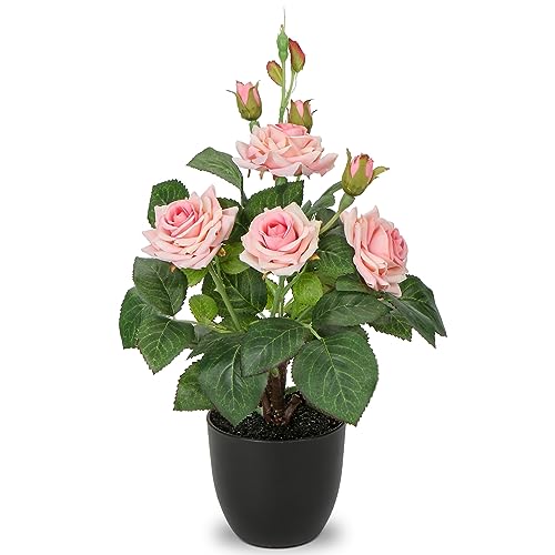 34CM Kunstblumen Rosenbusch Künstliche Pflanzen Kunstrosen im Topf Rosenstrauch Deko Wohnzimmer, Balkon, Terrasse, Garten, Hochzeit von Briful