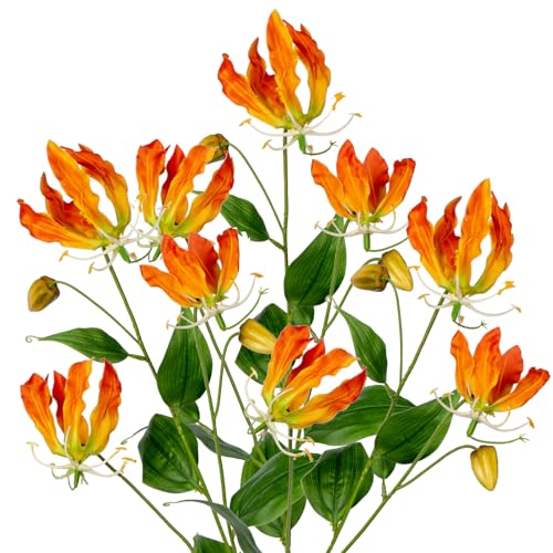 3PCS Kunstblumen Gloriosa Lily Künstliche Blumen Orange Kletterlilie, Länge 84cm, Kunstzweige Frühlingsblumen Kunstpflanze für Blumengesteck Home Resto Büro Dekoration von Briful