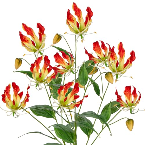 3PCS Kunstblumen Gloriosa Lily Künstliche Blumen Rote Kletterlilie, Länge 84cm, Kunstzweige Frühlingsblumen Kunstpflanze für Blumengesteck Home Resto Büro Dekoration von Briful