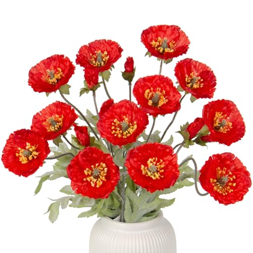 3er Set Künstliche Mohnblume Kunstblumen Wie Echt Dekoblumen Kunstzweige für Blumengesteck Party Home Décor Höhe 70cm, Blüte Ø 7cm von Briful