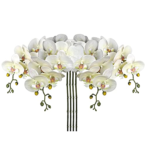 4 Stück Kunstblume Orchideenzweig Künstliche Phalenopsis Orchidee Dekorative Weiße Blumen Kunstzweig Deko Real-Touch Kunstblumen Wie Echt mit 9 Blüten von Briful