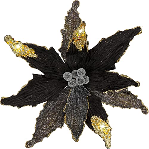 Briful 4 Stücke Weihnachtsstern Christbaumschmuck Kunstblumen Weihnachtsblumen Glitter Poinsettia Kunstzweig Weihnachtliche Dekoration Weihnachtsbaum Neujahr Ornamente von Briful