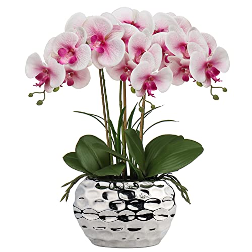 44CM Künstliche Orchideen Phalaenopsis Kunstblumen wie Echt Dekorative Orchidee Bonsai Kunstpflanze Arrangement im Keramiktopf für Tisch Wohnzimmer Wohnkultur Dekoration von Briful