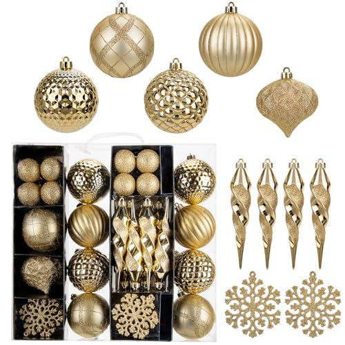 50 Stück Weihnachtsdeko Weihnachtskugeln, Bruchsiche Goldene Christbaumkugeln Ornamente Weihnachtsbaumschmuck für Weihnachtsbaum Weihnachtsdekoration von Briful