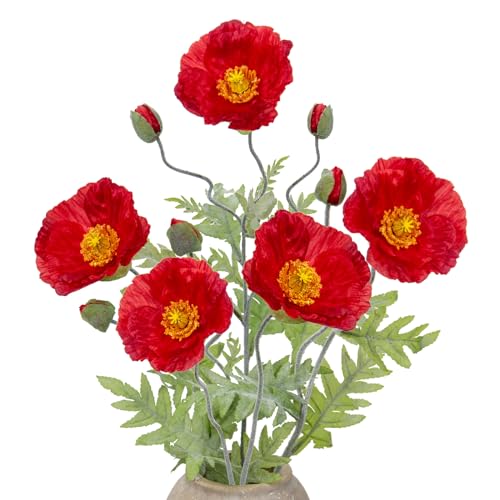 5er Set Künstliche Mohnblume Kunstblumen Wie Echt Dekoblumen Kunstzweige für Blumengesteck Party Home Décor Höhe 70cm, Blüte Ø 13cm von Briful