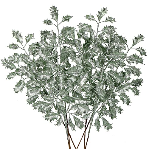 6PCS Kunstzweig Weihnachtsdeko Kunstpflanze Weihnachtsblätter Zweig Glitzernde Eichenblätter Dekozweig mit Glitzern, Länge 58CM von Briful