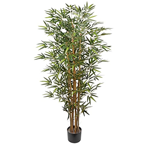 Bambusbaum Künstliche Zimmerpflanze Kunstpflanze Kunstbaum mit Echtholzstamm im Stabiler Zementierter Basistopf, Balkon Terrasse Sichtschutz Bambus, Höhe: 5 Feet/152.4CM von Briful