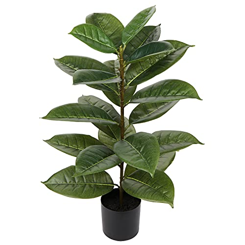 Briful 28"/71.1cm Künstlicher Gummibaum Kunstpflanze Ficus Elastica Kunstbaum Groß Deko Pflanze Zimmerpflanze 21 Blätter von Briful