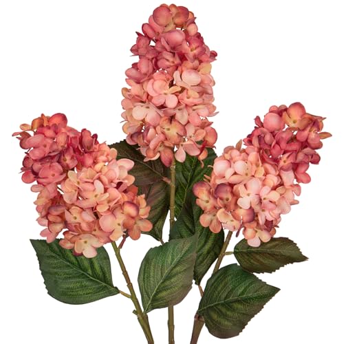 Briful 3PCS Set Künstliche Hortensien Kunstblumen Wie Echt Hesbstblumen Rispenhortensie, 70CM Rosa Dekoblumen Kunstzweige für Blumengesteck Home Resto Herbstdekoration von Briful