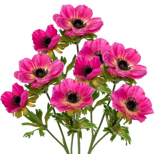 Briful 3er Set Künstliche Anemonen Kunstblumen Wie Echt Kunstzweige Rosa Frühlingsblumen, Länge 55 cm, Dekoblumen für Blumengesteck Home Resto Büro Dekoration von Briful