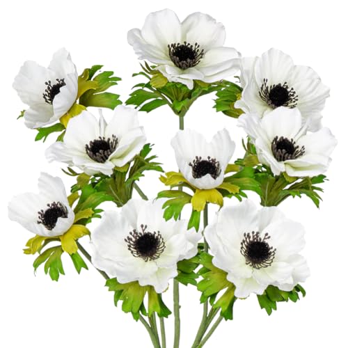 Briful 3er Set Künstliche Anemonen Kunstblumen Wie Echt Kunstzweige Weiße Frühlingsblumen, Länge 55 cm, Dekoblumen für Blumengesteck Home Resto Büro Dekoration von Briful