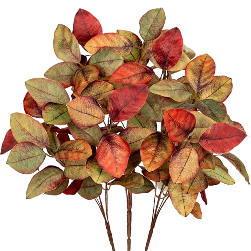 Briful 3er-Set Künstliche Magnolienbüsche – Herbstdeko Kunstzweige Herbstblätter in Ahornrot-Grün – Seidenblätter für Vase, Kranz & Tischdeko – 40 cm von Briful