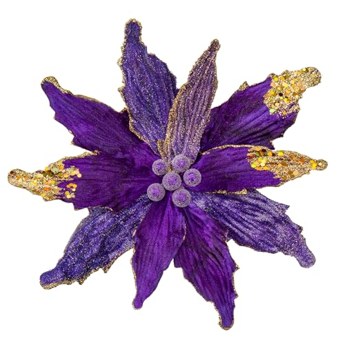 Briful 4 Stücke Weihnachtsstern Christbaumschmuck Kunstblumen Weihnachtsblumen Glitter Poinsettia Kunstzweig Weihnachtliche Dekoration Weihnachtsbaum Neujahr Ornamente von Briful