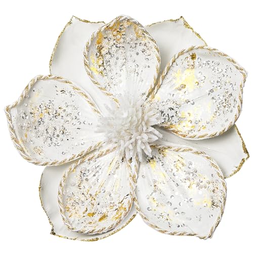 Briful 4 Stücke Weihnachtsstern Christbaumschmuck Magnolie Kunstblumen mit Glitzern Poinsettia Kunstzweig Weihnachtliche Dekoration Weihnachtsbaum Neujahr Ornamente von Briful