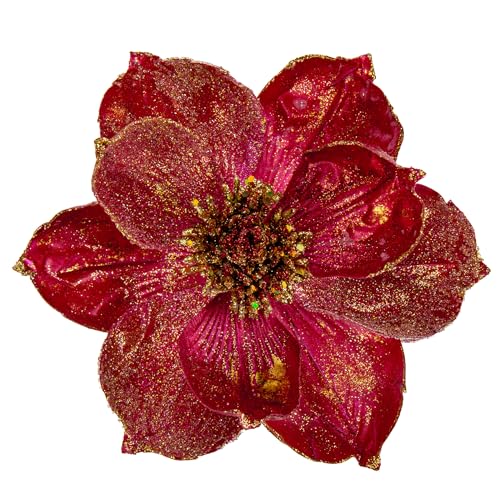 Briful 4 Stücke Weihnachtsstern Christbaumschmuck Magnolie Kunstblumen mit Glitzern Poinsettia Kunstzweig Weihnachtliche Dekoration Weihnachtsbaum Neujahr Ornamente von Briful