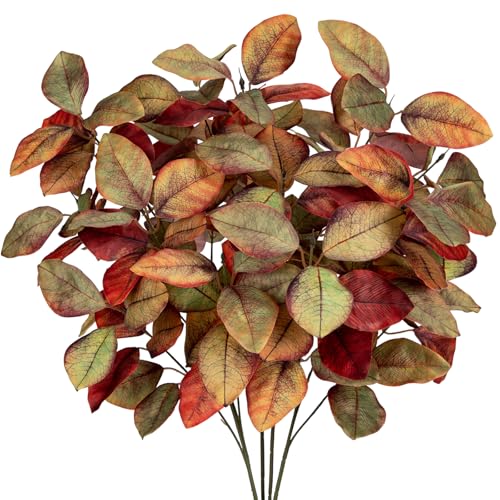Briful 5 PCS Künstliche Magnolienzweige – Herbstdeko Kunstzweige Herbstblätter in Ahornrot-Grün – Seidenblätter für Vase, Kranz & Tischdeko – 67 cm von Briful