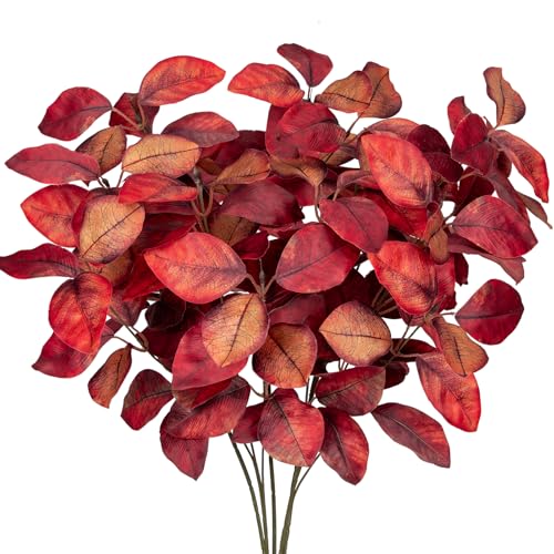 Briful 5 PCS Künstliche Magnolienzweige – Herbstdeko Kunstzweige Herbstblätter in Weinrot – Seidenblätter für Vase, Kranz & Tischdeko – 67 cm von Briful