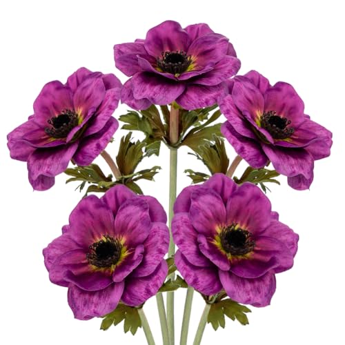 Briful 5er Set Künstliche Anemonen Kunstblumen Wie Echt Kunstzweige Lila Frühlingsblumen, Länge 53 cm, Dekoblumen für Blumengesteck Home Resto Büro Dekoration von Briful