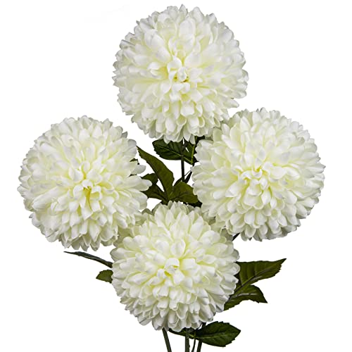 Briful Künstliche Herbstblumen, 15,2 cm, große Chrysanthemen, künstliche Blumen, cremeweiß, Hortensien, Herbstdekoration für Zuhause, Garten, Party, Hochzeit, Dekoration, 4 Stück von Briful