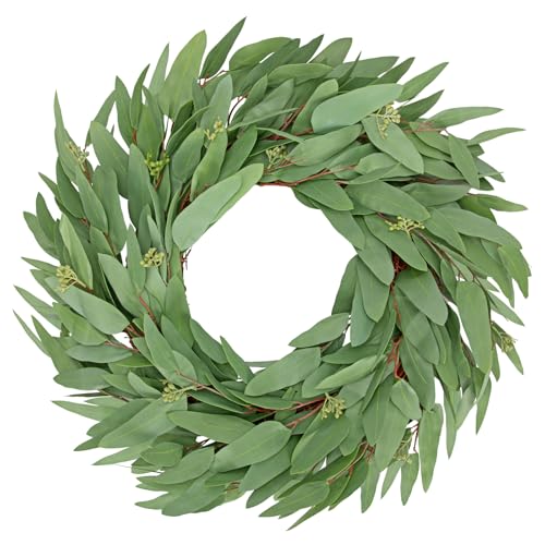 Briful Künstlicher Eukalyptuskranz 50 cm – Türkranz Eukalyptus Ganzjährig – Dekokranz für Haustür, Wand, Fenster, Tisch – Herbstkranz, Frühlingskranz, Hochzeitsdeko, Weihnachtskranz von Briful