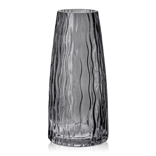 Dekovase Glas Modern Vasen mit Rillen Dekorative Blumenvase Ins Style Tischdeko für Hochzeit, Büro, Küchen Dekoration, Höhe ca. 25 cm von Briful