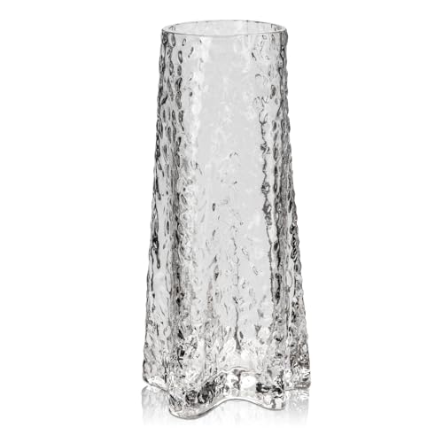 Dekovase Glasvase Dekorative Blumenvase aus Glas mit Sternförmiger Boden, Tischvase Väschen Höhe 23,5cm, Minimalistisch Geriffelt Vasen für Tisch Hochzeit Fensterbank Dekoration von Briful