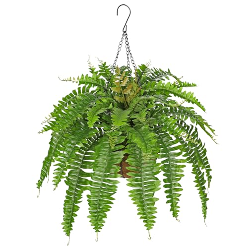 Künstliche Hängepflanze Boston Farn – 3 Stilvarianten – ca. 60–80 cm – Hängende Dekopflanze Kunstpflanzen Hängefarn im Korb für Innen & Überdachten Balkon von Briful