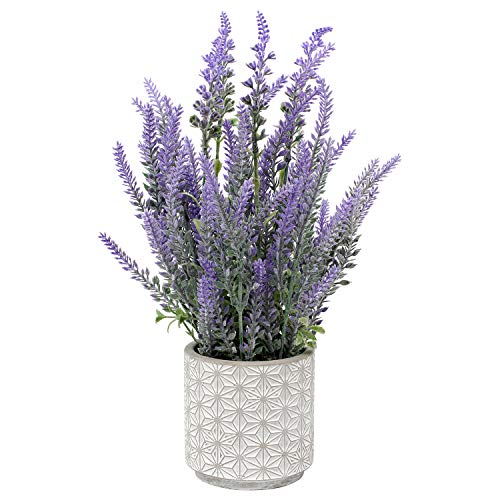 Künstliche Lavendel Blumen Kunstpflanzen Kunstblumen Flocked Kunststoff Lavendel im Zementtopf Indoor Outdoor Home Küche Büro Tischdekoration Dekor von Briful