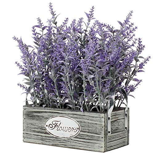 Künstliche Lavendel Blumen Kunstpflanzen Kunstblumen Flocked Kunststoff Lavendel in Rechteck Antik Holztopf Indoor Outdoor Home Küche Büro Tischdekoration Dekor von Briful