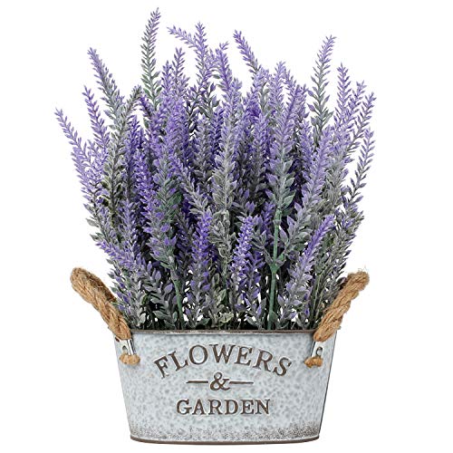 Künstliche Lavendel Blumen Kunstpflanzen Kunstblumen Flocked Kunststoff Lavendel in Verzinktem Metall Topf Indoor Outdoor Home Küche Büro Tischdekoration Dekor von Briful