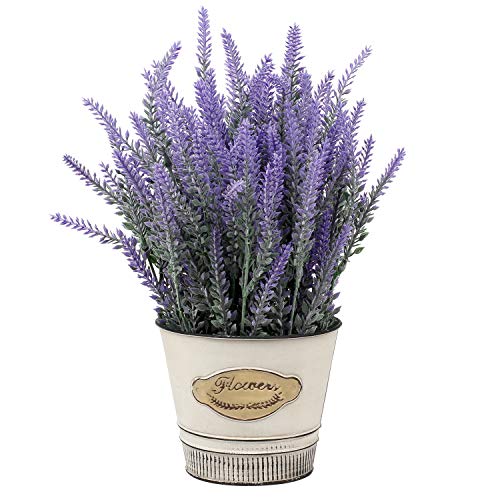 Künstliche Lavendel Blumen Kunstpflanzen Kunstblumen Flocked Kunststoff Lavendel in Verzinktem Metall Topf Indoor Outdoor Home Küche Büro Tischdekoration Dekor von Briful