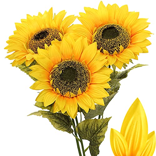 Briful Künstliche Sonnenblumen Groß Kunstblumen Dekorative Seidenblumen Kunstpflanzen Sunflowers für Hochzeit Party Tischdeko Dekoration 3 Stücke von Briful