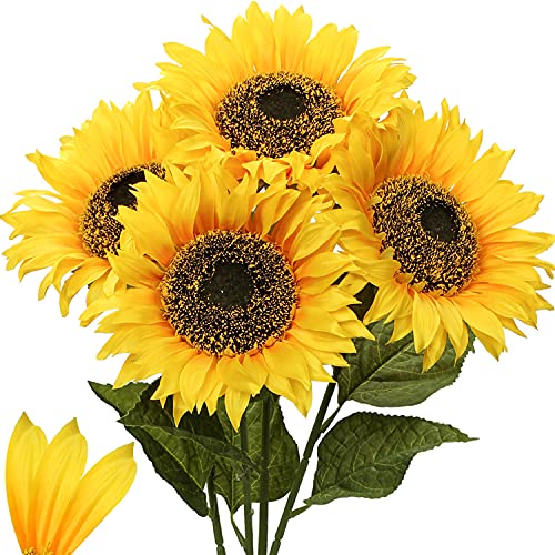 Briful Künstliche Sonnenblumen Groß Kunstblumen Dekorative Seidenblumen Kunstpflanzen Sunflowers für Hochzeit Party Tischdeko Dekoration 4 Stücke von Briful