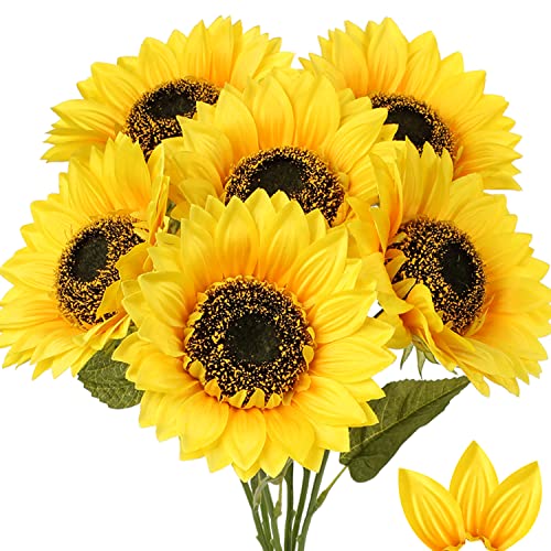 Künstliche Sonnenblumen Kunstblumen Groß Dekorative Seidenblumen Kunstpflanzen Sunflowers für Hochzeit Party Tischdeko Dekoration (7 Zoll Blüte) von Briful
