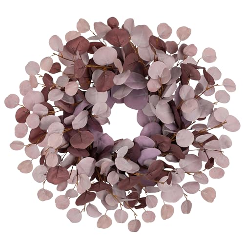 Künstlicher Eukalyptuskranz Ø 46 cm – Türkranz mit Grapevine-Basis, Dekokranz in Bordeaux – Kunstkranz für Haustür, Wanddeko, Fenster & Herbst Frühling Dekoration von Briful