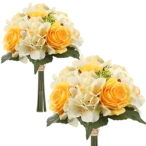 Briful Kunstblume Künstliche Blumenstrauß Kunstpflanze Blumenarrangements 2er Set Hortensie Rosenbouquet Höhe 30cm Dekopflanze für Arrangements Festtags-Tafel o. Hochzeit von Briful