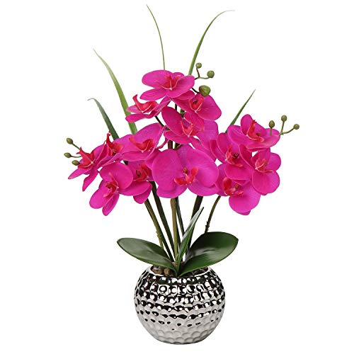 Kunstblumen Orchidee Künstliche Kunstpflanze Phalaenopsis Lila Blumen Deko Höhe 49 cm, Fest verankert im Keramiktopf von Briful