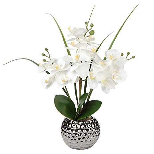Kunstblumen Orchidee Künstliche Kunstpflanze Phalaenopsis Weiß Blumen Deko Höhe 49 cm, Fest verankert im Keramiktopf von Briful