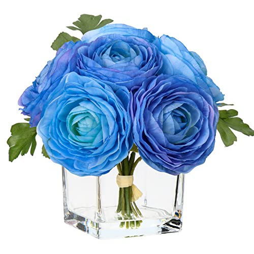 Kunstblume mit Vase 6 Blüte Künstliche Kamelie Blumen Wie Echt Kunstpflanzen Blumengesteck Deko mit Kunstwasser, Hochzeitsdeko Fensterbank Tisch Badzimmer Büro Dekoration von Briful