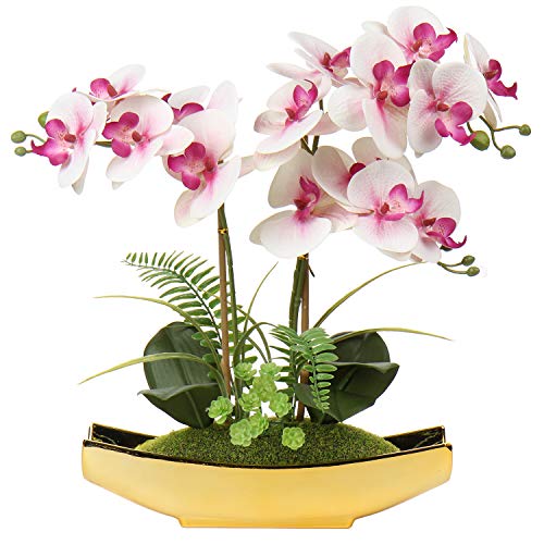 Kunstblumen wie Echt Orchideen Künstliche Blumen im Topf Phalaenopsis Kunstorchidee Bonsai Deko Frühling für Badezimmer Wohnzimmer Tischdeko, Höhe 38CM von Briful