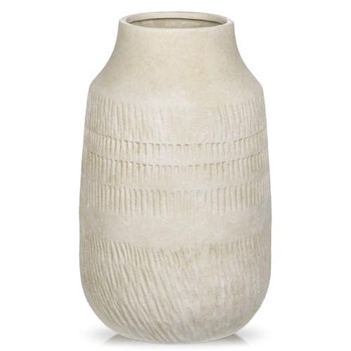 Vase Keramik Beige Hoch 27 cm – Handgemachte Schlanke Deko-Vase im Boho Nordic Stil, Trockenblumen Vasen für Tisch Regal Fensterbank oder Flur von Briful