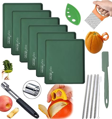 6 Edge Blätter + Zubehör Pack Silikon Dehydrator Sheets kompatibel mit Cosori Premium CP267-FD Antihaft-Trocknermatten für Jerky, Obst, Kräuterabisolierer, Tomate Zitrusfrüchte eler, strohhalme von Bright Kitchen