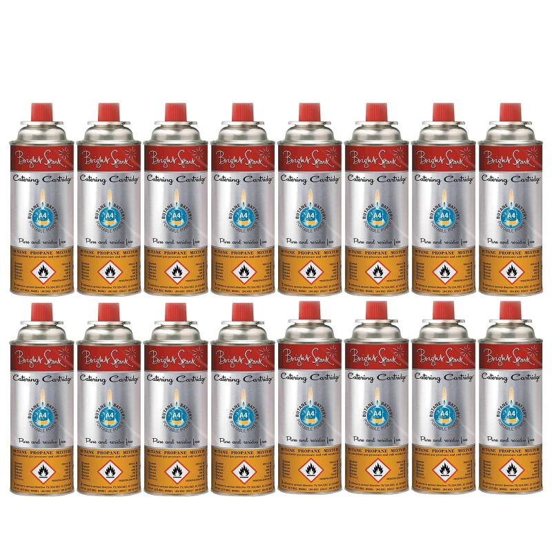 16 x BRIGHT SPARK Ventil Gas Kartusche Camping Kocher Brenner Butan/Propan 220 g von Bright Spark