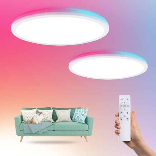 BrightFly Deckenlampe LED, Dimmbare RGB Lampe mit Fernbedienung, Deckenlampe Farbwechsel 3000K-6500K Party Deckenlampe Dimmbar für Wohnzimmer Schlafzimmer Kinderzimmer 2 Stück von BrightFly
