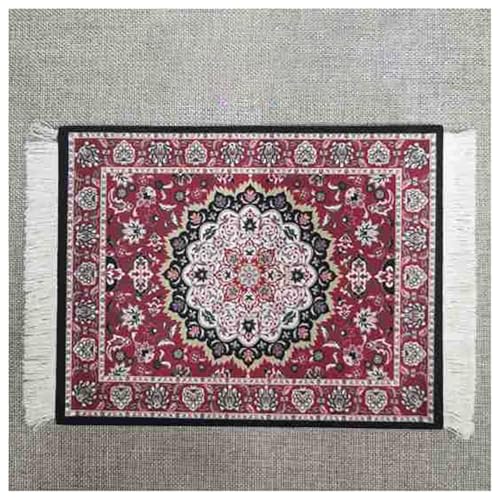 BrightGlow Teppich Mauspad 18x23cm Mini Teppich Mauspads Orientteppich Klein Rechteck Mauspad mit Quaste Boho Untersetzer Gaming Schreibtischunterlage für Desktop Pc Laptop 14#bunt von BrightGlow