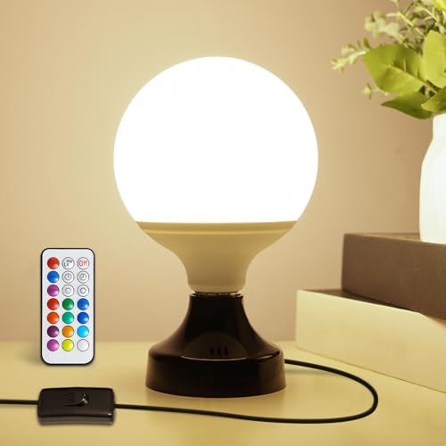 BrightWish Kleine Tischlampe, E27 Dimmbar Nachttischlampe mit Kabelschalter, Industrielle Schreibtischlampe mit LED-Glühbirne, RGB Farbwechsel & Fernbedienung für Schlafzimmer, Wohnzimmer von BrightWish